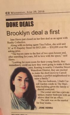 Brokers Weekly. Done Deals. Brooklyn Deal a first. 93 Rapeley 3C. Jane Herro. Tina Fallon. 6.29.16