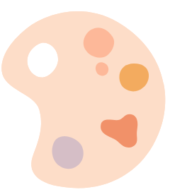 An artistic paint palette illustration in soft pastel colors. The palette has a peach/light orange background with circular paint spots in white, coral, orange, and lavender. This creative design element reflects Realty Collective's artistic approach to Brooklyn real estate and their understanding that a home is more than just square footage—it's a canvas for personal expression.